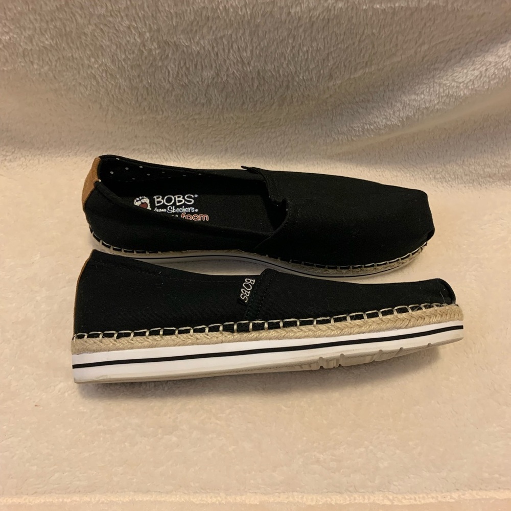 NWOT Skechers Bobs Size 9 BREEZE Black Canvas Jute Loafers Flats Womens Shoes